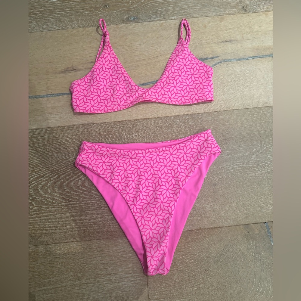 Leni Swims Crop Top/Mid Rise Bottoms - Color: Ava (Pink)